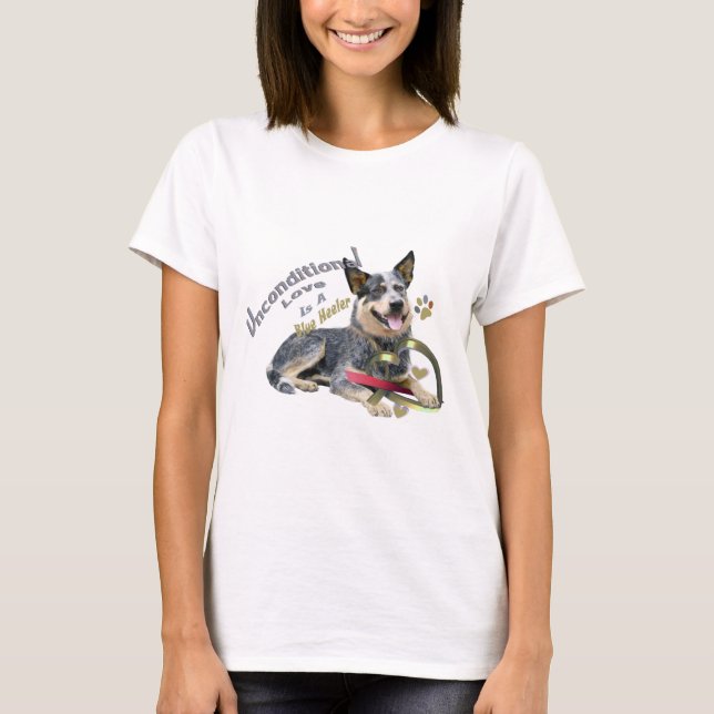 Camiseta T-shirt incondicionais azuis do amor de Heeler (Frente)