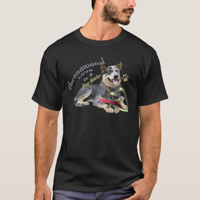 Camiseta T-shirt incondicionais azuis do amor de Heeler (Frente)