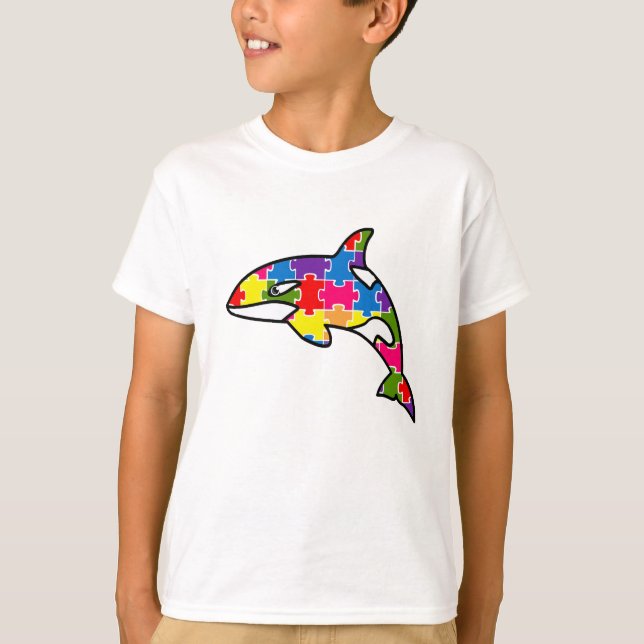 Camiseta (T-shirt) Infantil Quebra-Cabeça - Baleia (Frente)