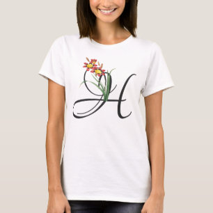 Camiseta T-Shirt Inicial H, Vintage Harlequin Flower