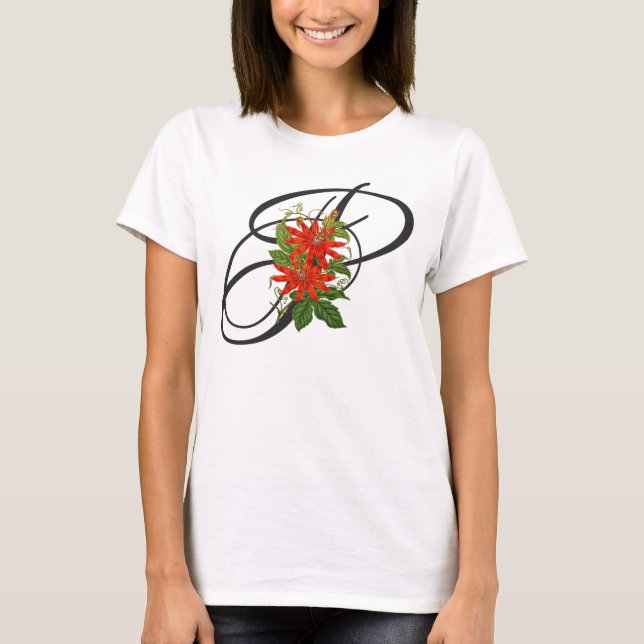 Camiseta T-Shirt Inicial P, Vintage Passion Flower (Frente)