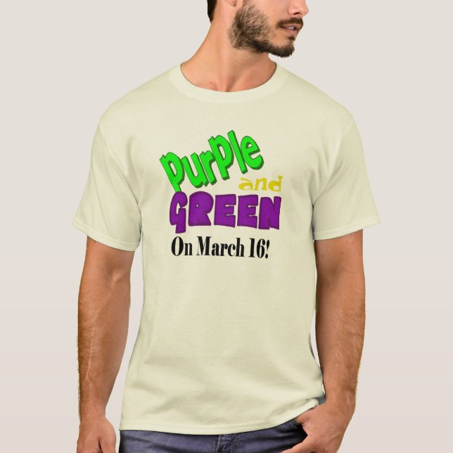 Camiseta T-shirt invertido roxo e verde do dia do St. Urho (Frente)