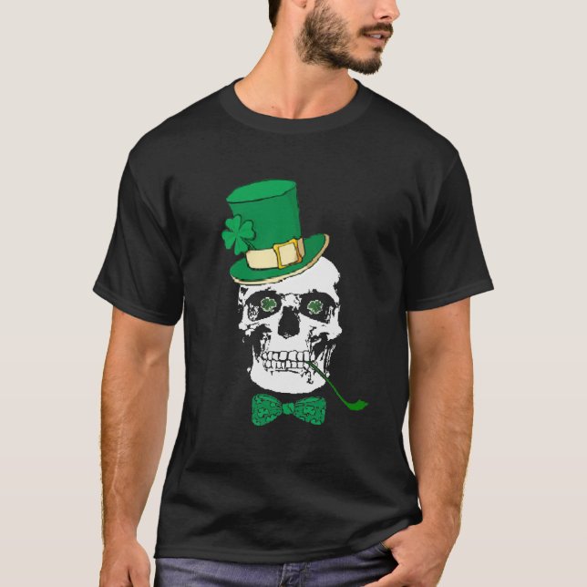 Camiseta T-shirt irlandês do preto do crânio (Frente)