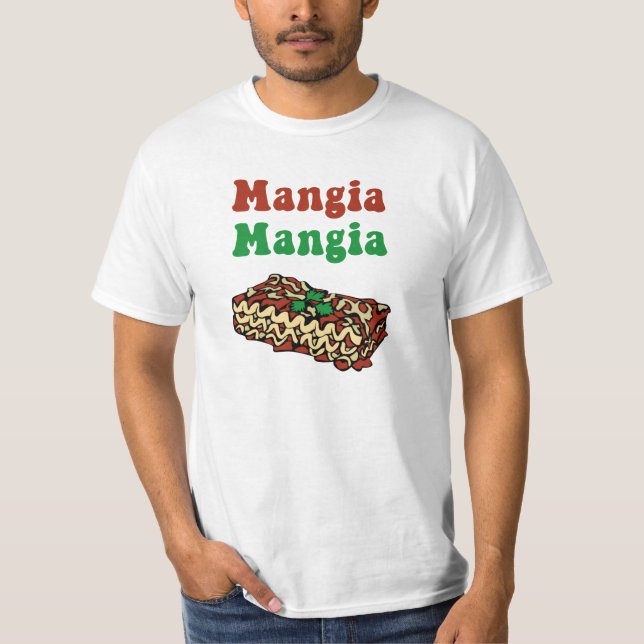 Camiseta T-shirt italiano da comida de Mangia Mangia (Frente)