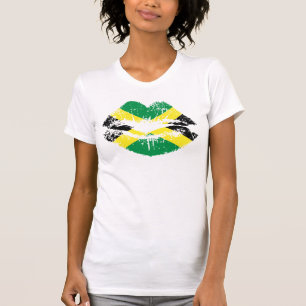 Camiseta T-shirt jamaicano para senhoras. Luva curta branca