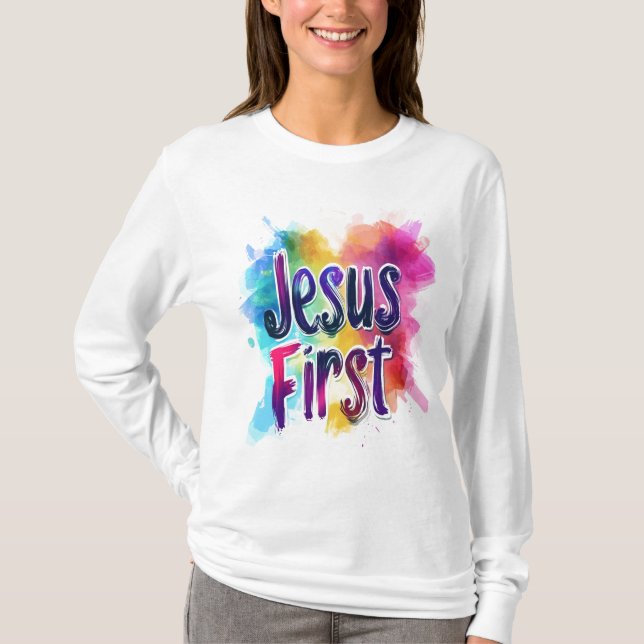 Camiseta T-shirt "Jesus First" basique à manches longues (Frente)