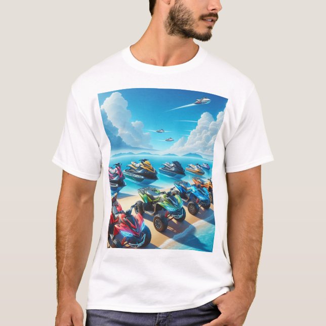 Camiseta T-Shirt  Jet Skis Waver Runners, and ATVs Beach (Frente)