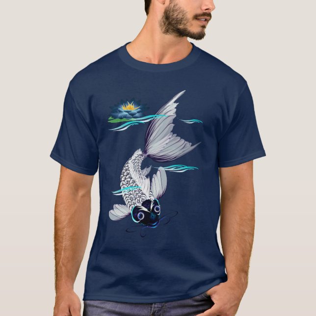 Camiseta T-shirt Koi-Azuis brancos do lírio (Frente)