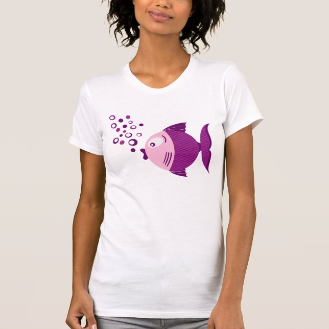 Camiseta T-shirt leve básico das mulheres dos peixes roxos (Frente)