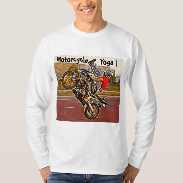 Camiseta T-shirt longo da Capa da ioga da motocicleta (Frente)