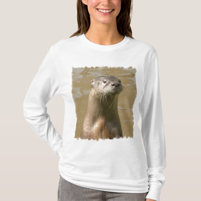 Camiseta T-shirt longo da Capa da lontra curiosa (Frente)