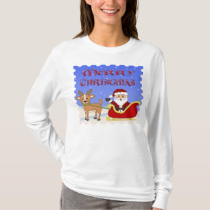 Camiseta T-shirt longo da Capa das mulheres do papai noel