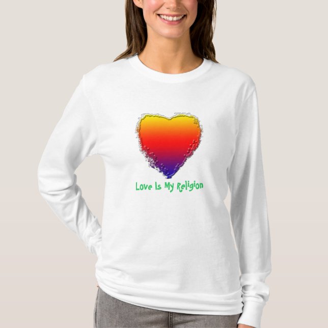 Camiseta T-shirt longo da Capa das mulheres - o amor é (Frente)