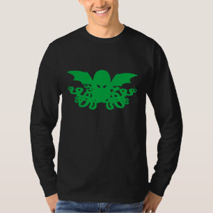 Camiseta T-shirt longo da Capa de Cthulhu - verde + Preto