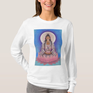 Camiseta T-shirt longo da Capa de Kuan Yin da deusa