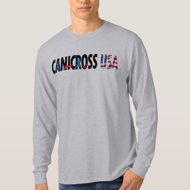 Camiseta T-shirt longo da Capa do Canicross EUA dos homens (Frente)