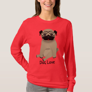 Camiseta T-shirt longo da luva do amor do Pug
