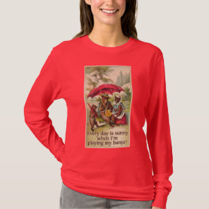 Camiseta T-shirt longo escuro da luva das senhoras do urso