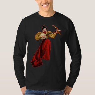 Camiseta T-shirt longo escuro da luva de homens vermelhos