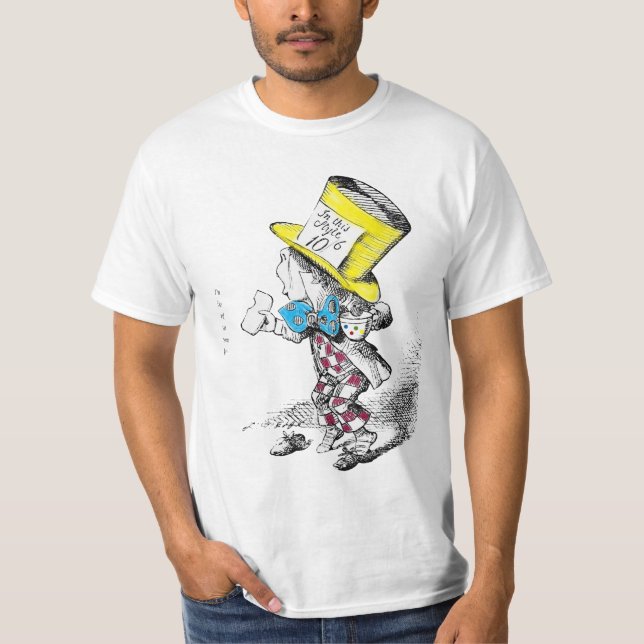 Camiseta T-shirt louco são do tea party do Hatter (Frente)