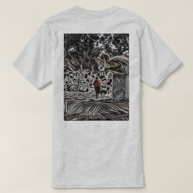 Camiseta T-shirt mágico do círculo da rainha Califia (Verso do Design)