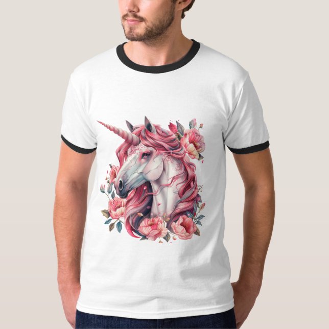 Camiseta T-shirt masculina com um unicórnio. (Frente)