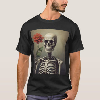 Camiseta T-shirt Mens - Retrato esquelético com Rosa