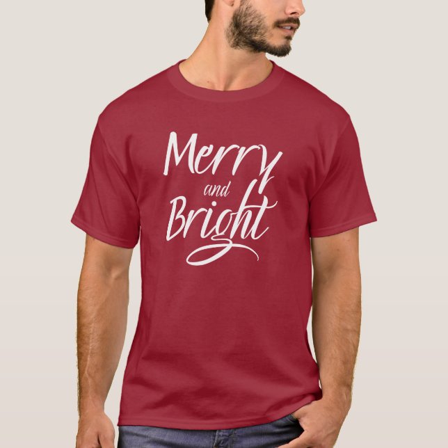 Camiseta T-Shirt : Merry and Bright (red maroon) (Frente)