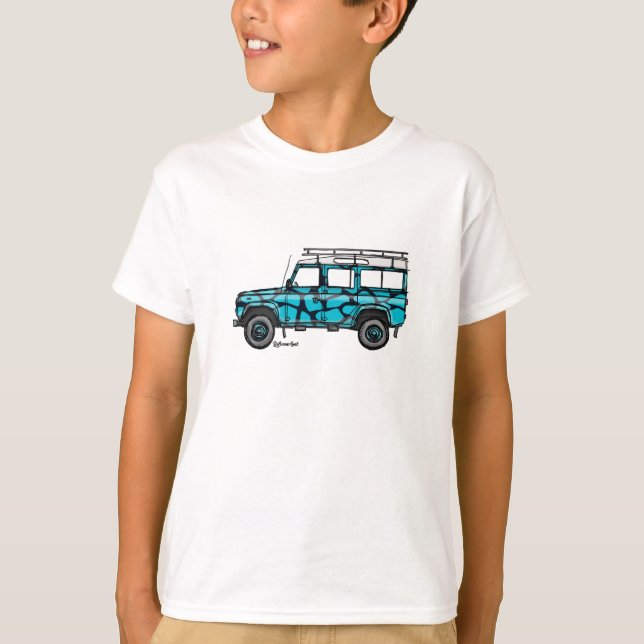 Camiseta T-shirt met stoere Defender in blauwe giraf print (Frente)