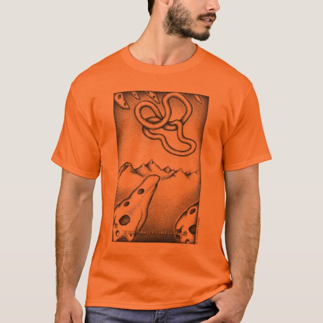 Camiseta T-shirt - milênio - laranja - Janice Yudell (Frente)