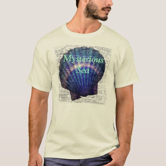 Camiseta T-shirt misterioso do mar com um seashell (Frente)