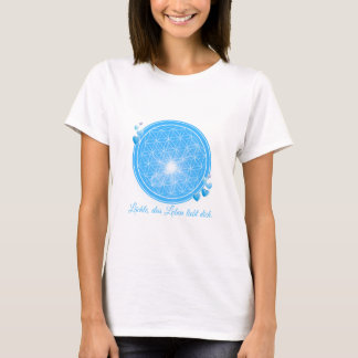 Camiseta T-Shirt mit Blume des Lebens & Blüten Blau, Herz
