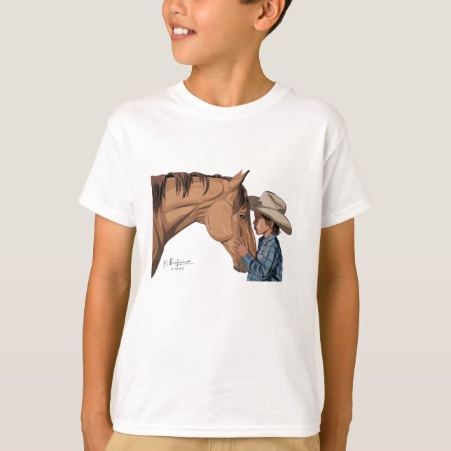 Camiseta T-shirt mit Pferd und Jungen-Motiv (Frente)