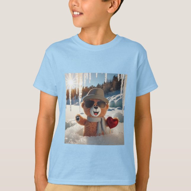 Camiseta T-Shirt mit Teddybär mit Sonnenbrille im Schnee (Frente)
