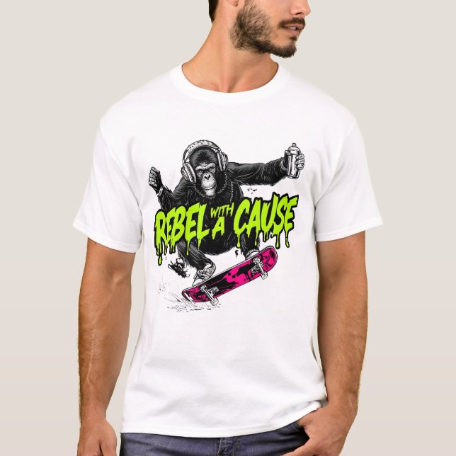 Camiseta T-Shirt Monkey skateboarding (Frente)
