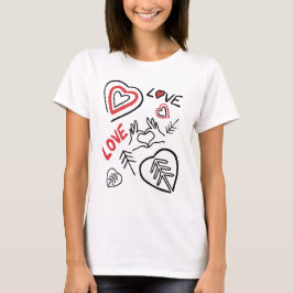 Camiseta T-shirt motifs cœurs et love