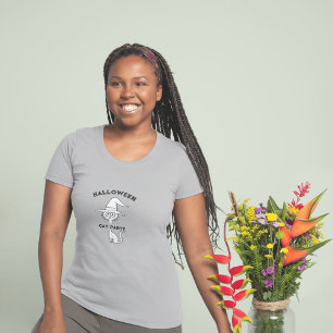 Camiseta T-Shirt, mulher de festa de halloween, gato negro