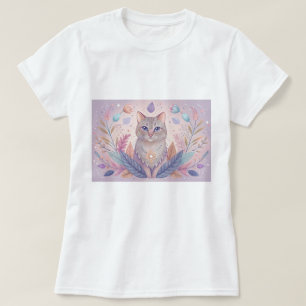 Camiseta T-shirt na moda com gatinho bonito em cores pastel