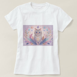 Camiseta T-shirt na moda com gatinho bonito em cores pastel