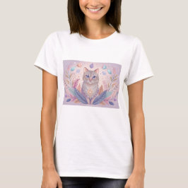 Camiseta T-shirt na moda com gatinho bonito em cores pastel