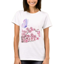 T-Shirt na moda White com Flor e Bumbum de Cereja
