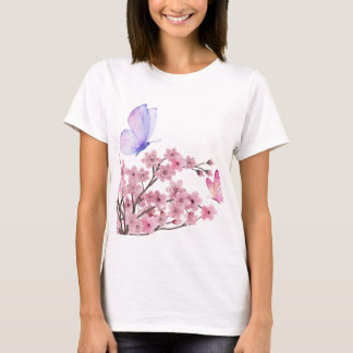 Camiseta T-Shirt na moda White com Flor e Bumbum de Cereja