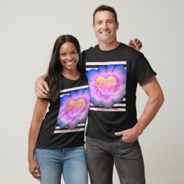Camiseta T-Shirt Namorados Feliz com Flor Roxo