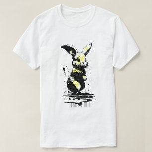 Camiseta T-Shirt Natal de Coelhinho da Páscoa preto e amare