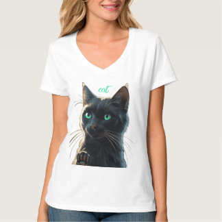 Camiseta T-Shirt Negra de Gato Esmeralda