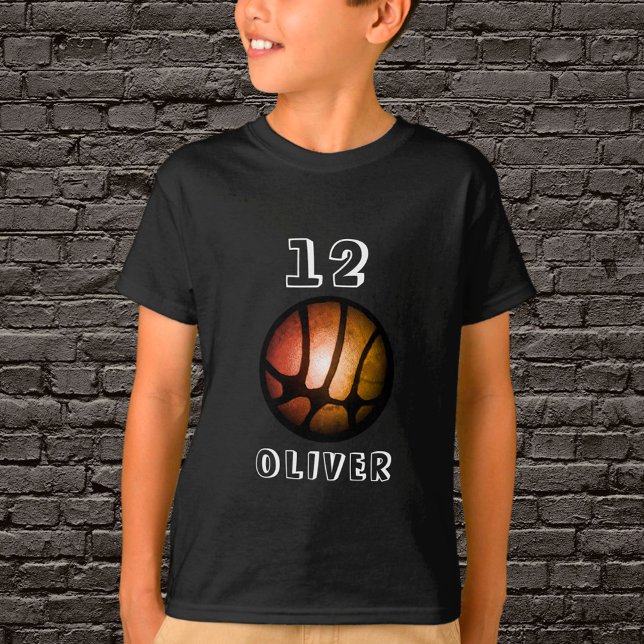 Camiseta T-Shirt Negra Laranja-Negra-Metálico-Bola-de-Basqu (Criador carregado)