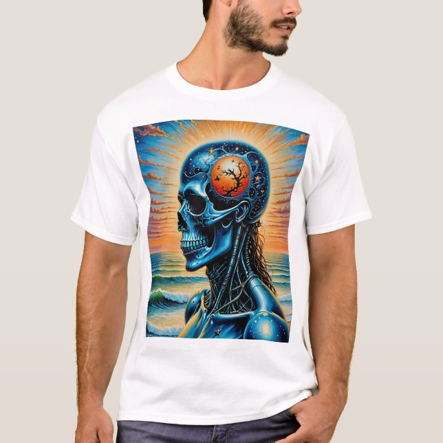 Camiseta T-Shirt Ocean Art Cósmico Futuro Oceano Sunset (Frente)