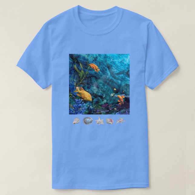 Camiseta T-Shirt OCEANO AZUL DE PEIXE LARANJA (Frente do Design)