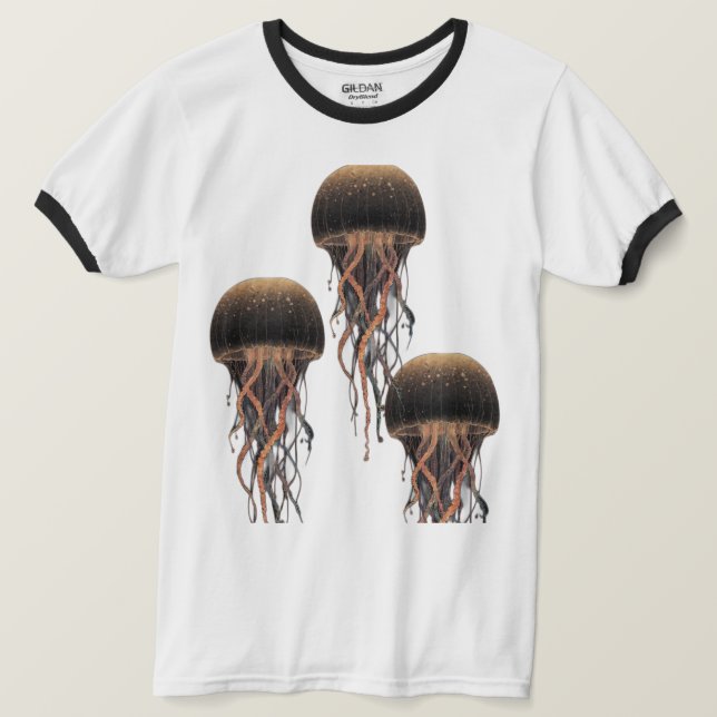 Camiseta T-Shirt Ocean's Grace: Jellyfish Minimalist Tee (Frente do Design)