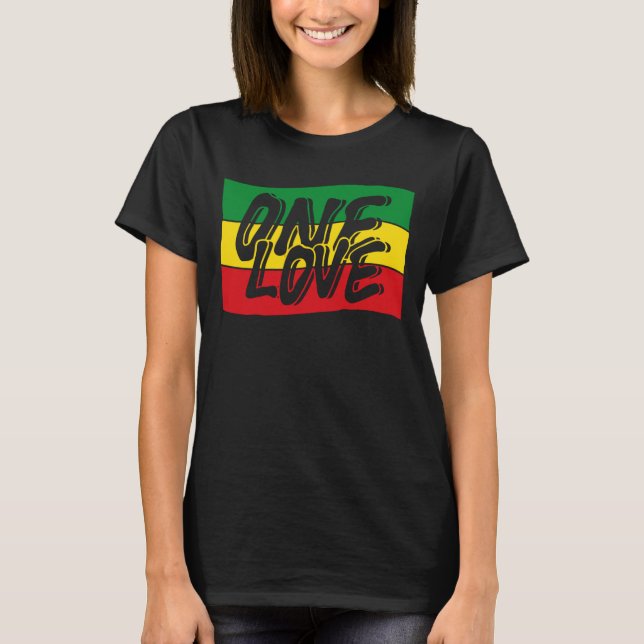 Camiseta T-shirt One Love Drapeau Reggae Rasta (Frente)